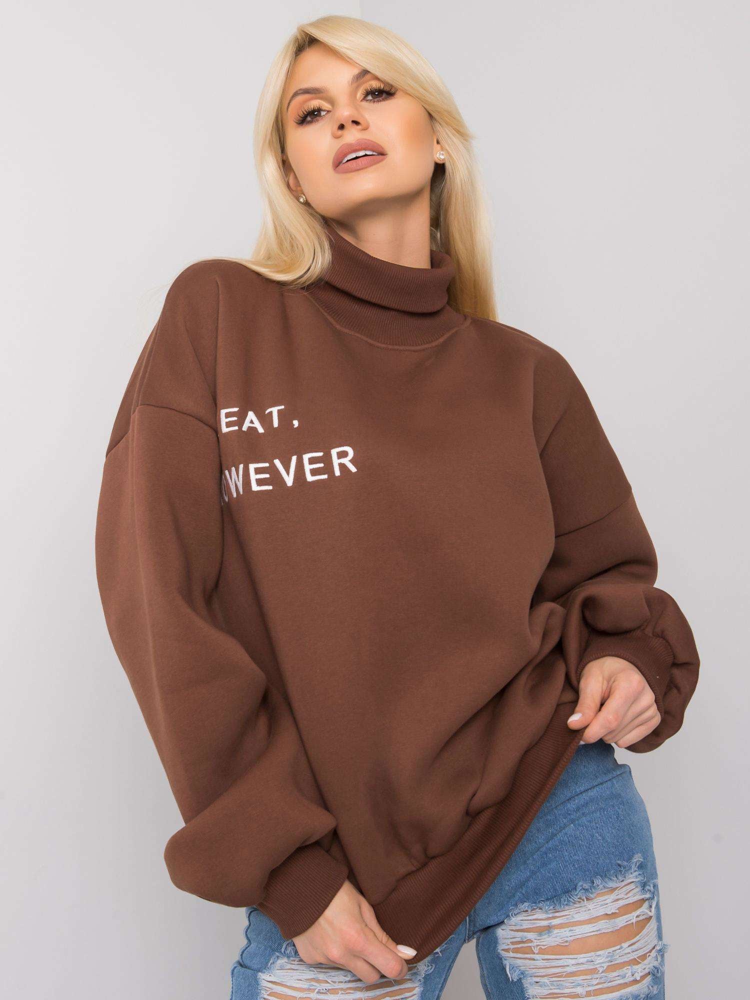 Brązowa ocieplana bluza z golfem