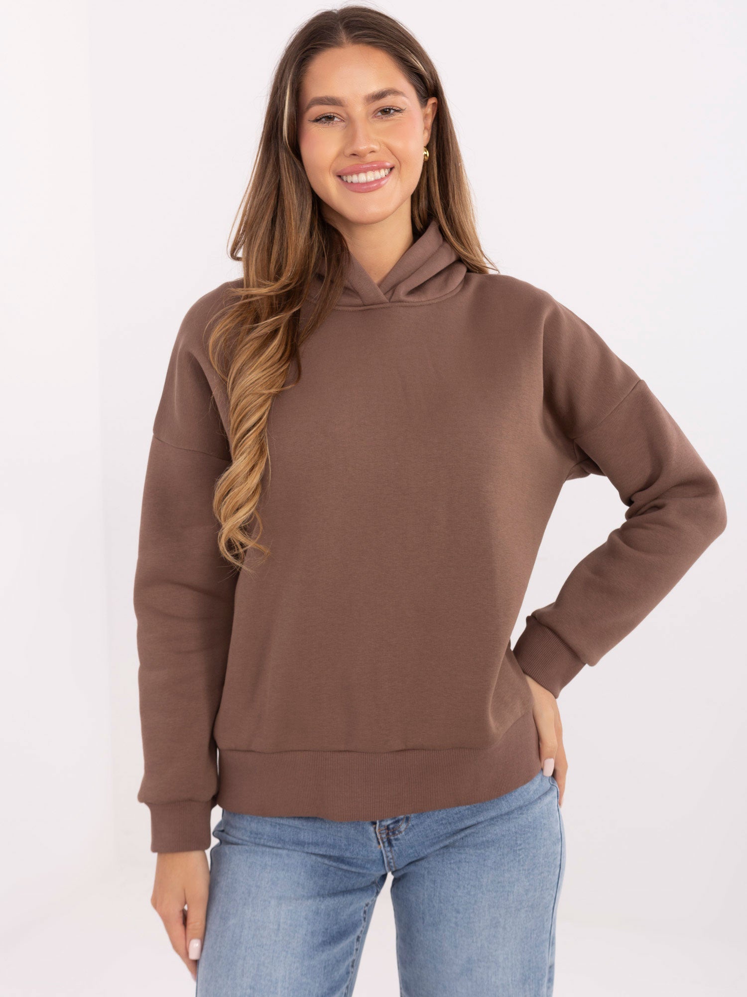 Brązowa damska bluza oversize z kapturem