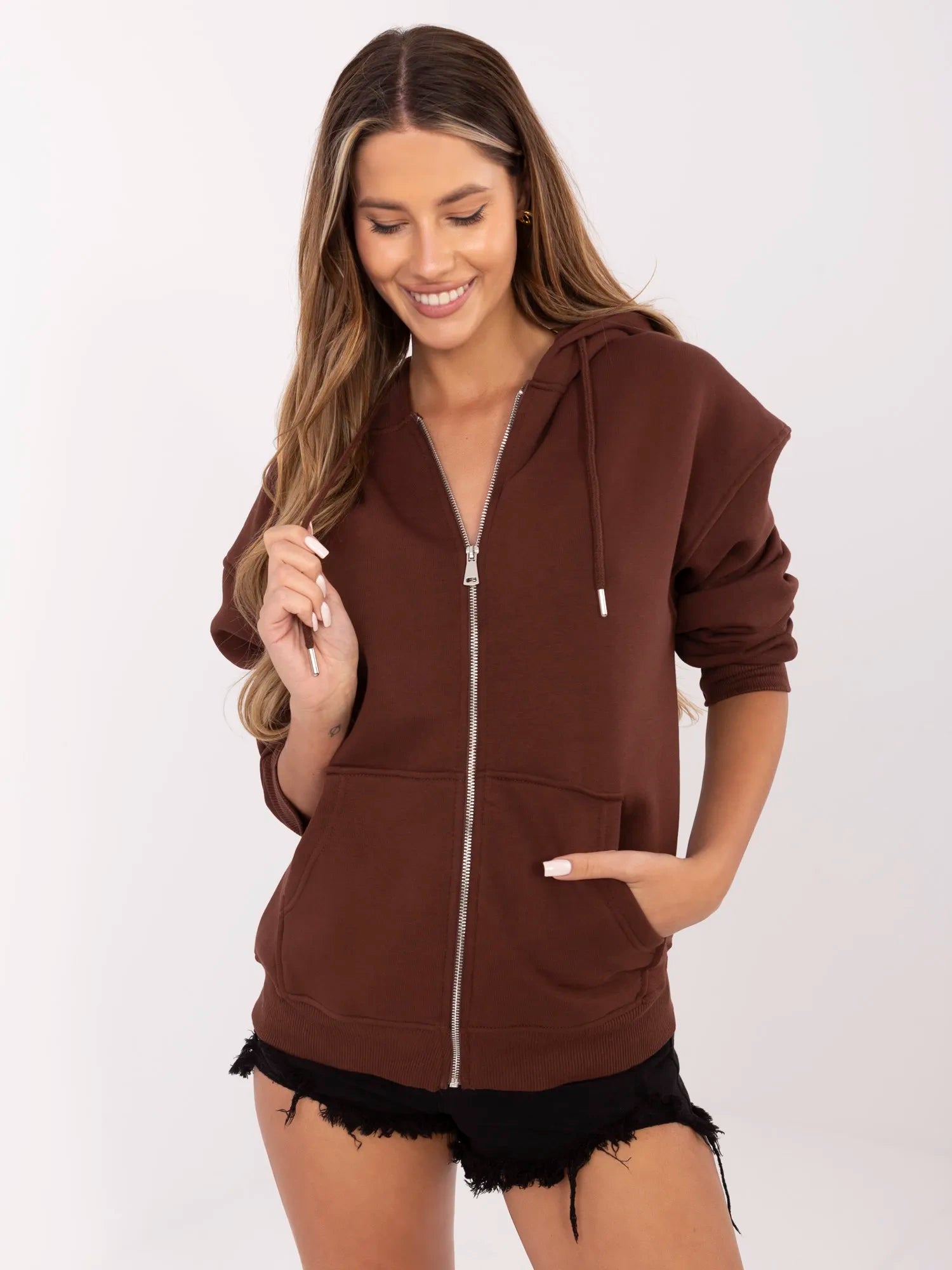 Brązowa rozpinana bluza oversize z kapturem
