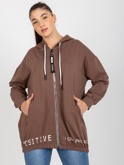 Brązowa rozpinana bluza plus size z kapturem