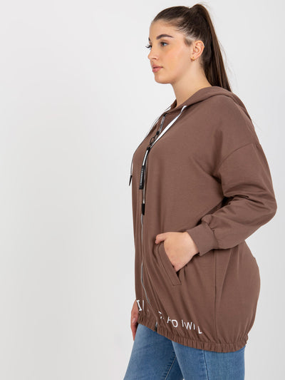 Brązowa rozpinana bluza plus size z kapturem