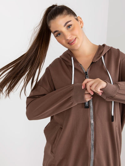 Brązowa rozpinana bluza plus size z kapturem