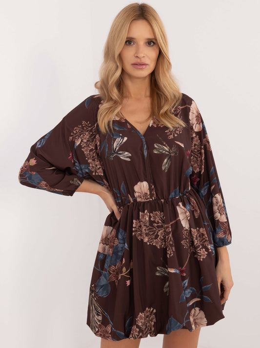 Brązowa sukienka mini w kwiatowy print