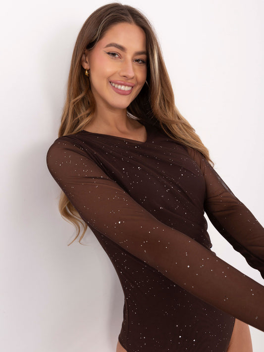 Brązowe eleganckie body z marszczeniami