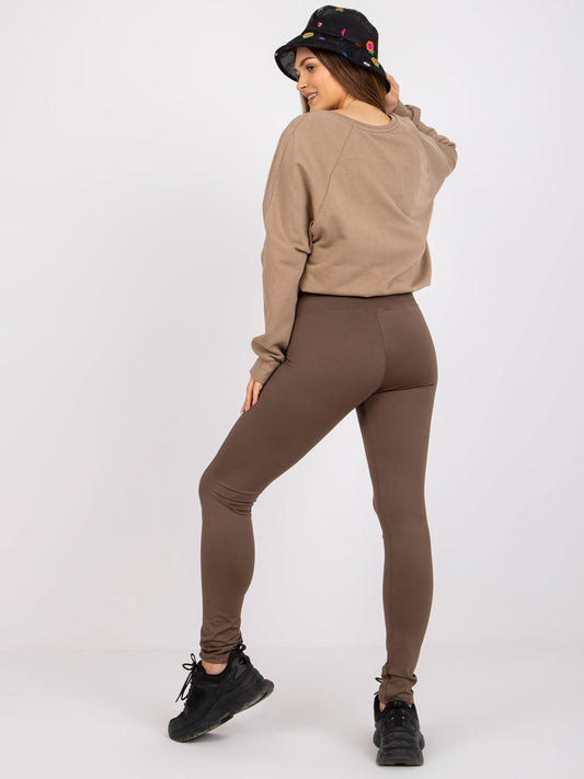 Brązowe gładkie legginsy damskie