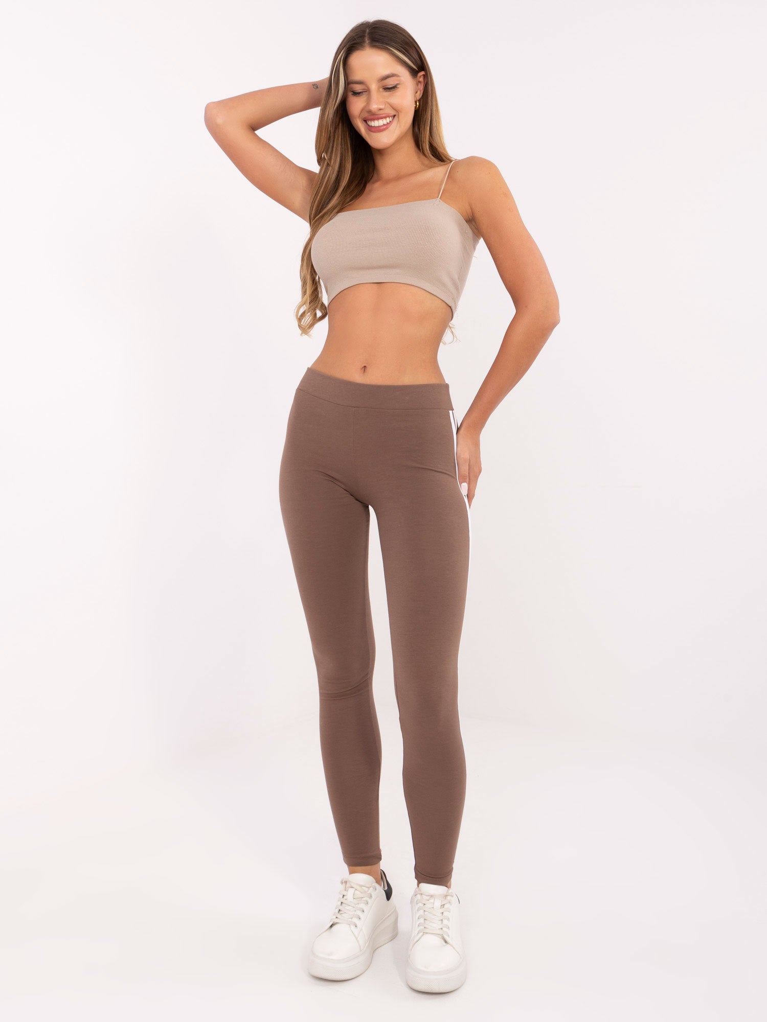 BASIC FEEL GOOD Brązowe legginsy z bawełny