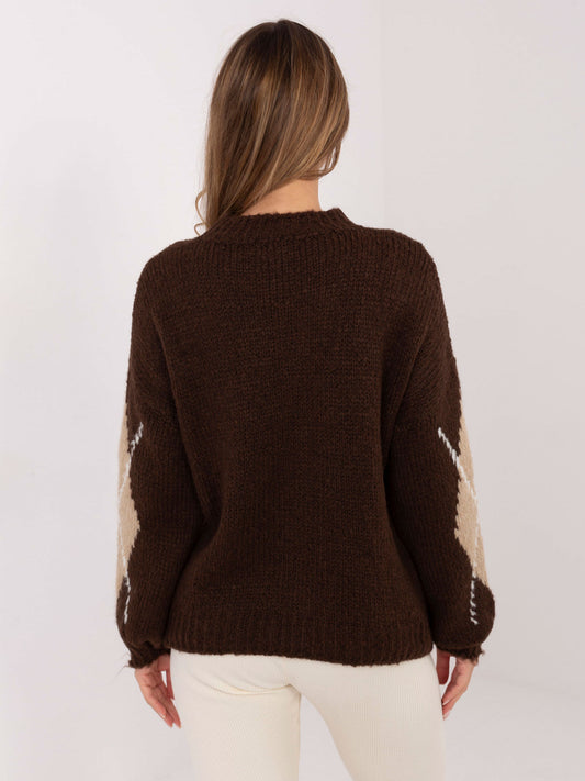 Brązowo-beżowy damski sweter oversize w romby
