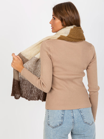 Brązowo-beżowy damski szal zimowy z dzianiny
