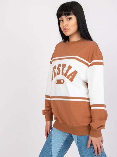 Brązowo-biała bluza damska bez kaptura