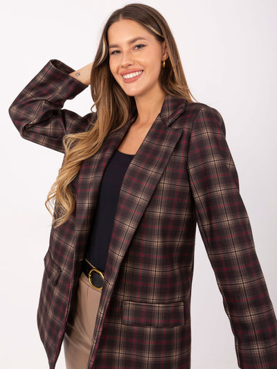 Brązowo-camelowa marynarka z zapięciem na guzik