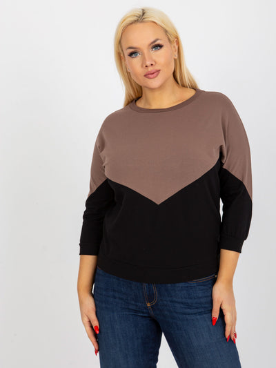 Brązowo-czarna bawełniana bluzka plus size basic