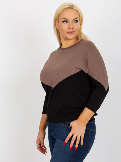 Brązowo-czarna bawełniana bluzka plus size basic