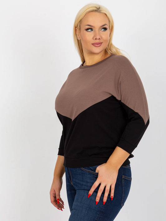 Brązowo-czarna bawełniana bluzka plus size basic