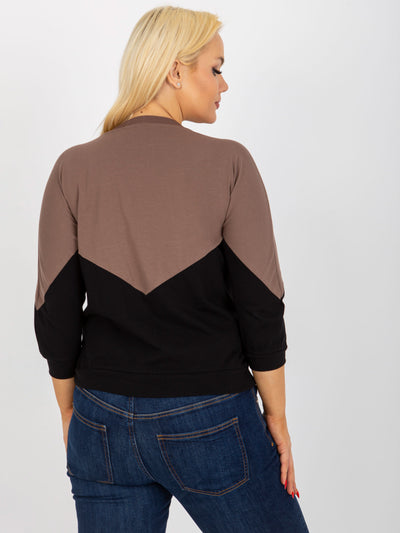 Brązowo-czarna bawełniana bluzka plus size basic