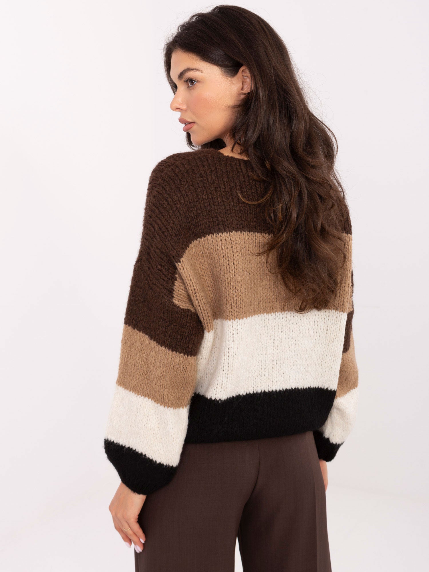 RUE PARIS Brązowo-czarny sweter oversize z wełną