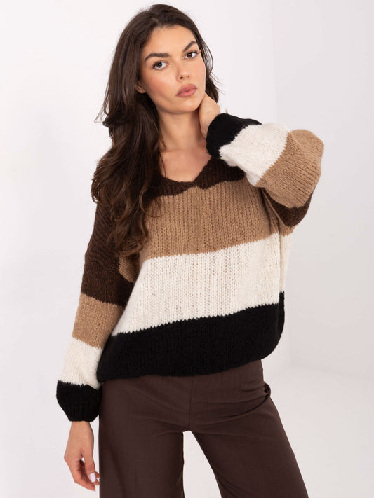 RUE PARIS Brązowo-czarny sweter oversize z wełną