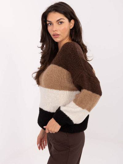 RUE PARIS Brązowo-czarny sweter oversize z wełną