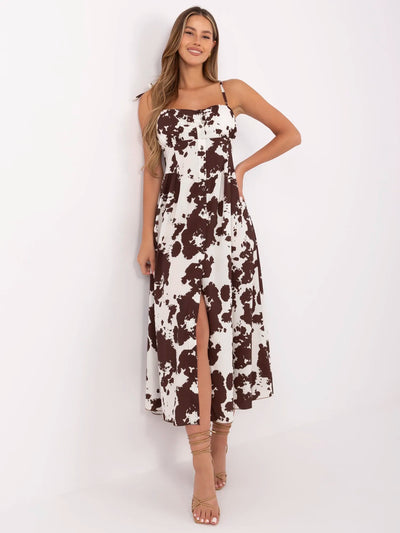 Brązowo-ecru letnia sukienka w krowi print