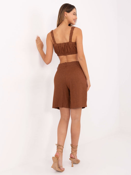 RUE PARIS Brązowy letni komplet z bermudami