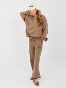 Brązowy damski komplet z bluzą oversize