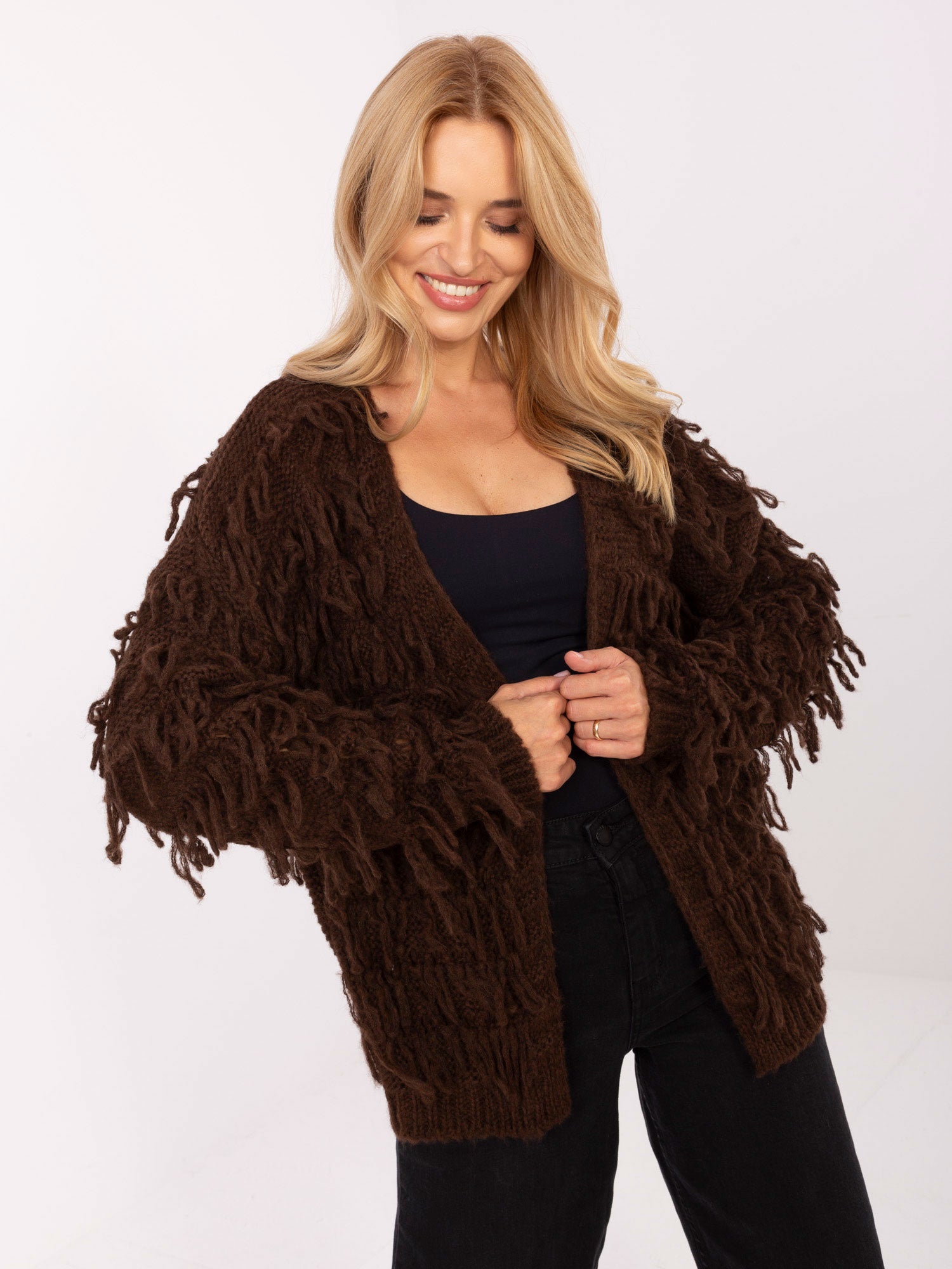 RUE PARIS Brązowy damski kardigan w stylu boho