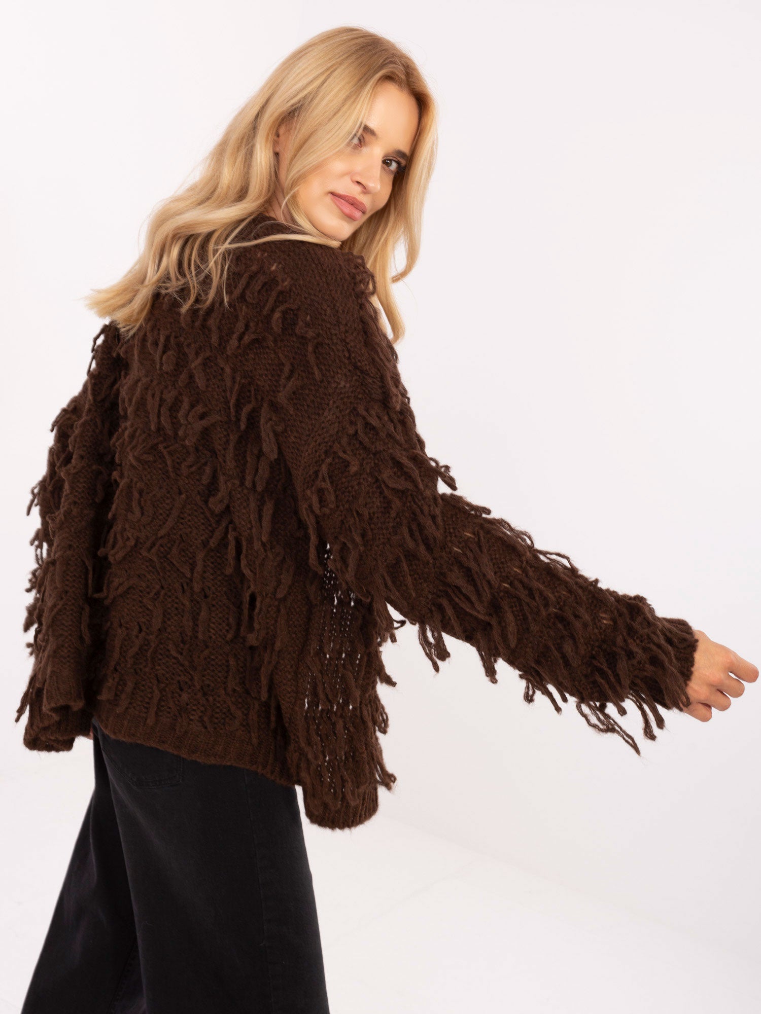 RUE PARIS Brązowy damski kardigan w stylu boho