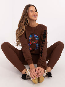 Brązowy casualowy komplet damski z bluzą oversize