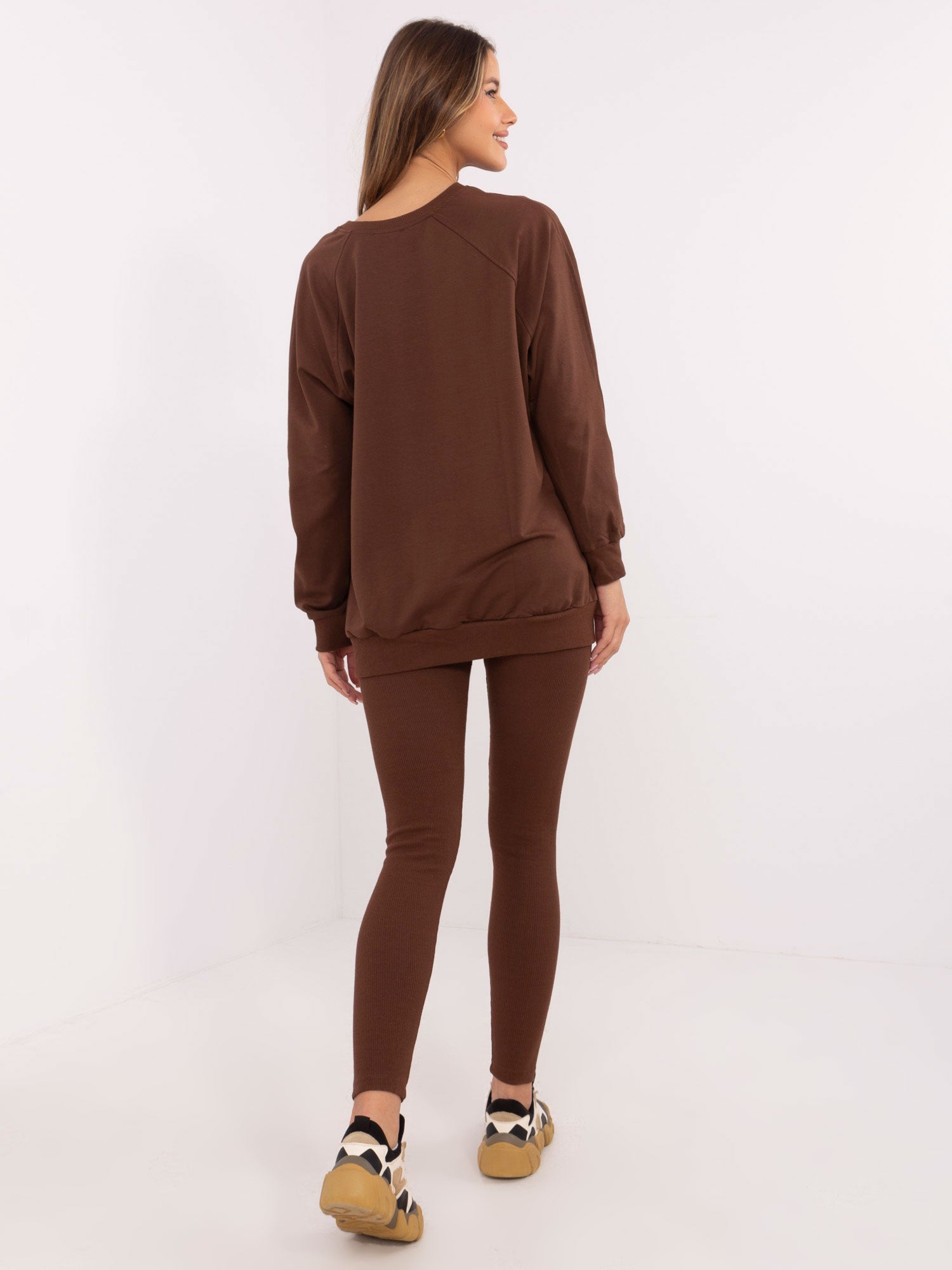 Brązowy casualowy komplet damski z bluzą oversize