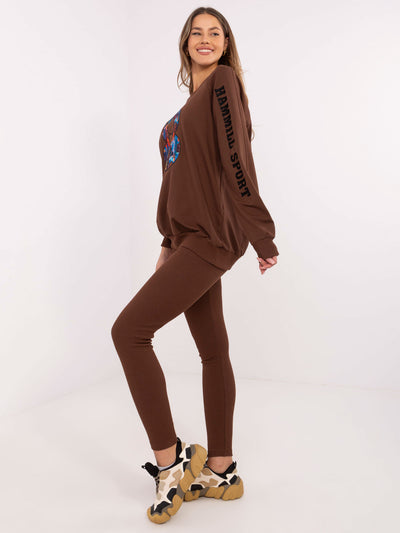 Brązowy casualowy komplet damski z bluzą oversize