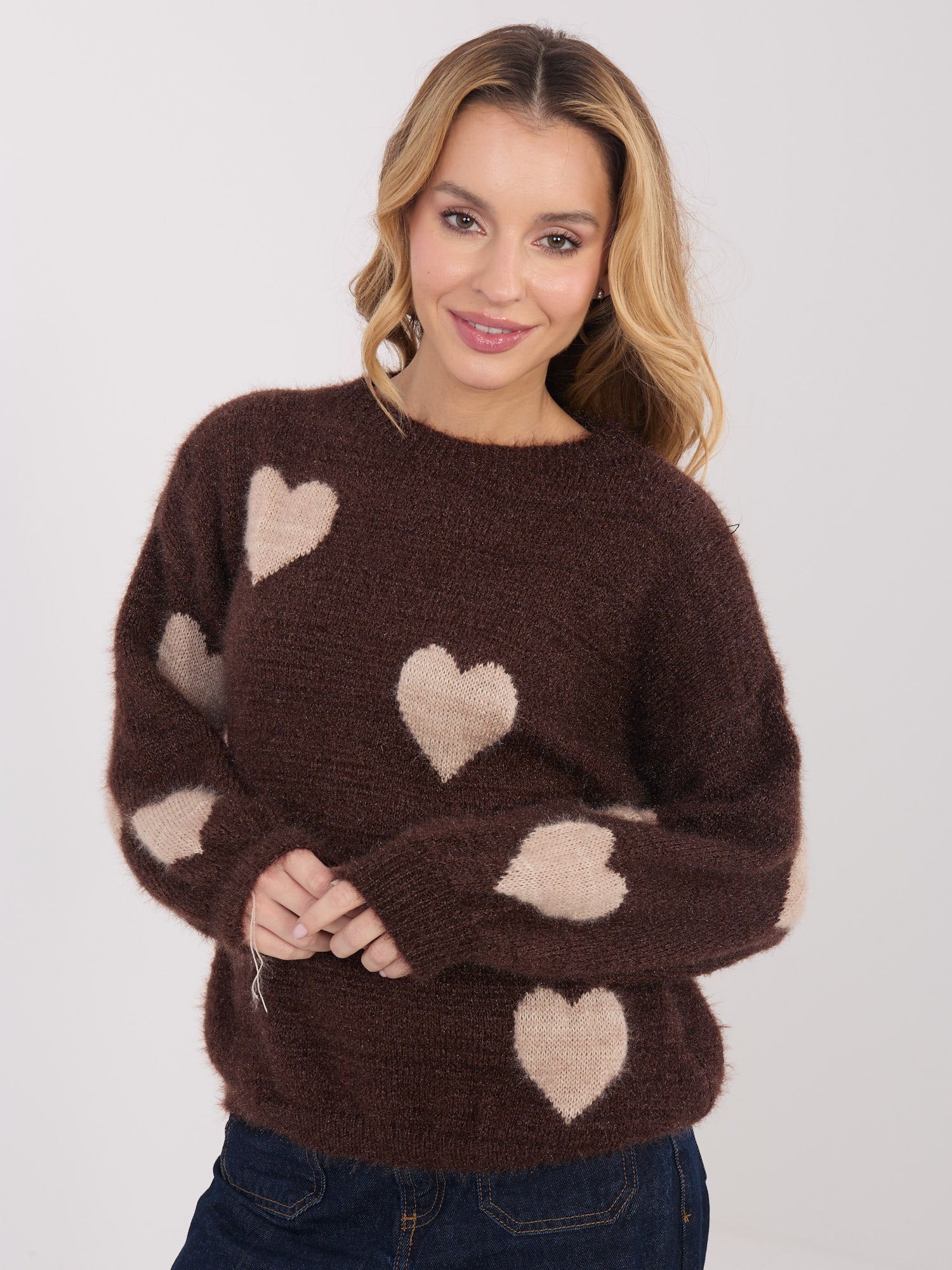 Brązowy damski sweter z domieszką moheru
