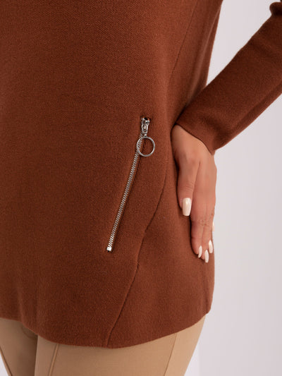 Brązowy damski sweter plus size z wiskozą