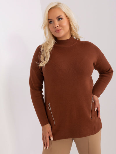 Brązowy damski sweter plus size z wiskozą