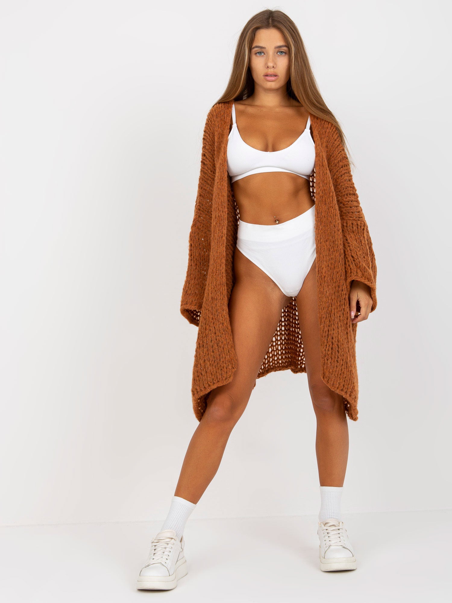 Brązowy dzianinowy kardigan oversize OCH BELLA