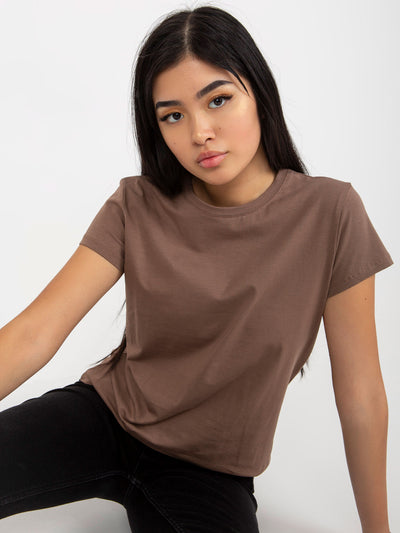 Brązowy t-shirt basic z okrągłym dekoltem Peachy