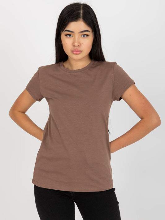 Brązowy t-shirt basic z okrągłym dekoltem Peachy