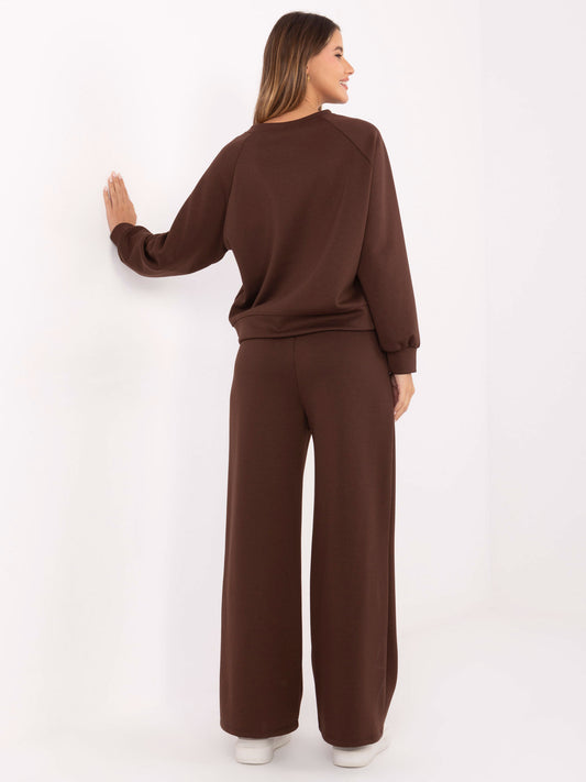 Brązowy damski komplet basic ze spodniami