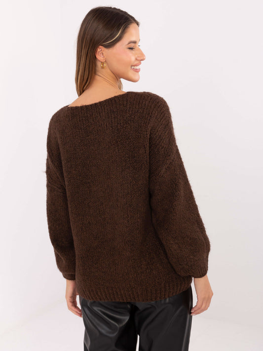 Brązowy sweter oversize w jednolitym kolorze