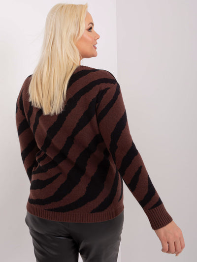 Brązowy sweter plus size ze zwierzęcym motywem