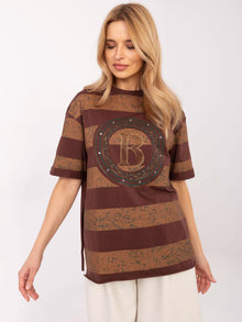 Brązowy damski t-shirt oversize z rozcięciami