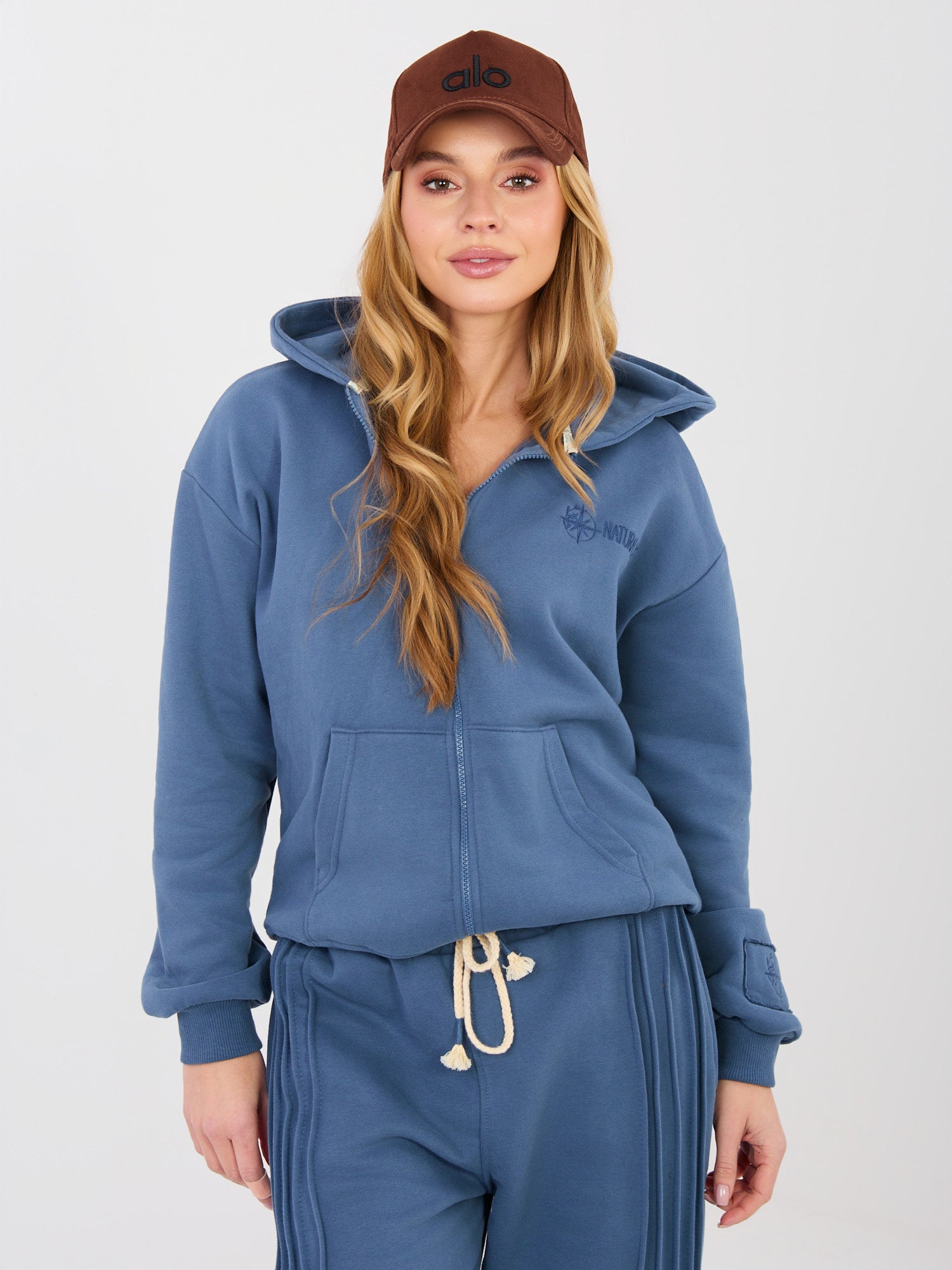 NATURAL SIDE Brudnoniebieska bluza oversize z suwakiem