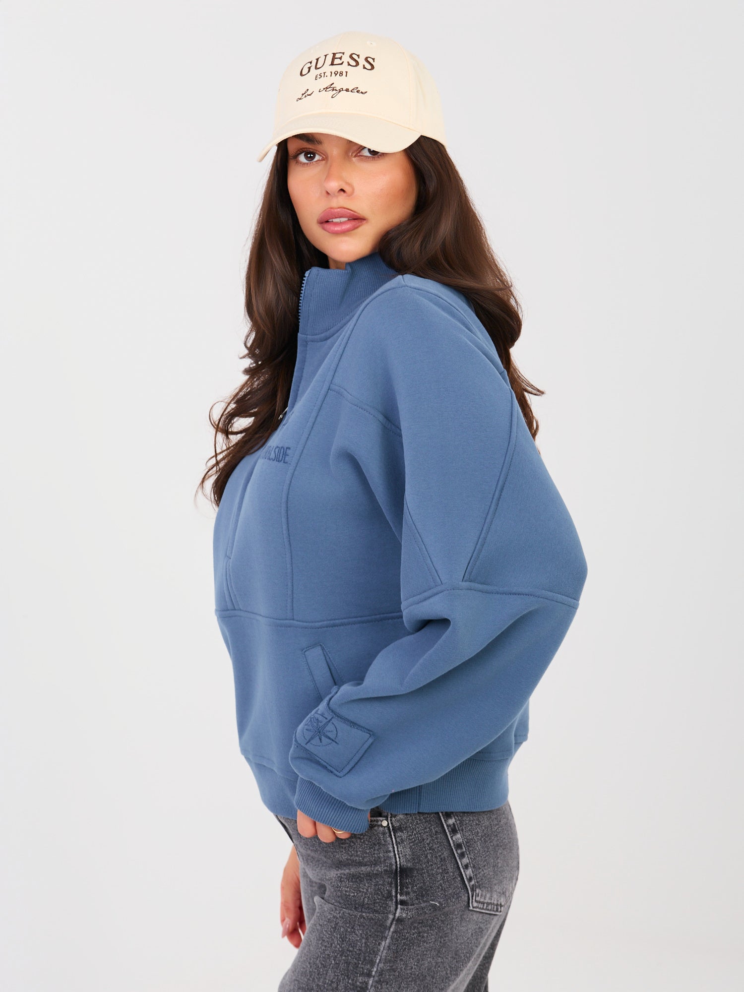NATURAL SIDE  Brudnoniebieska dresowa bluza ze stójką