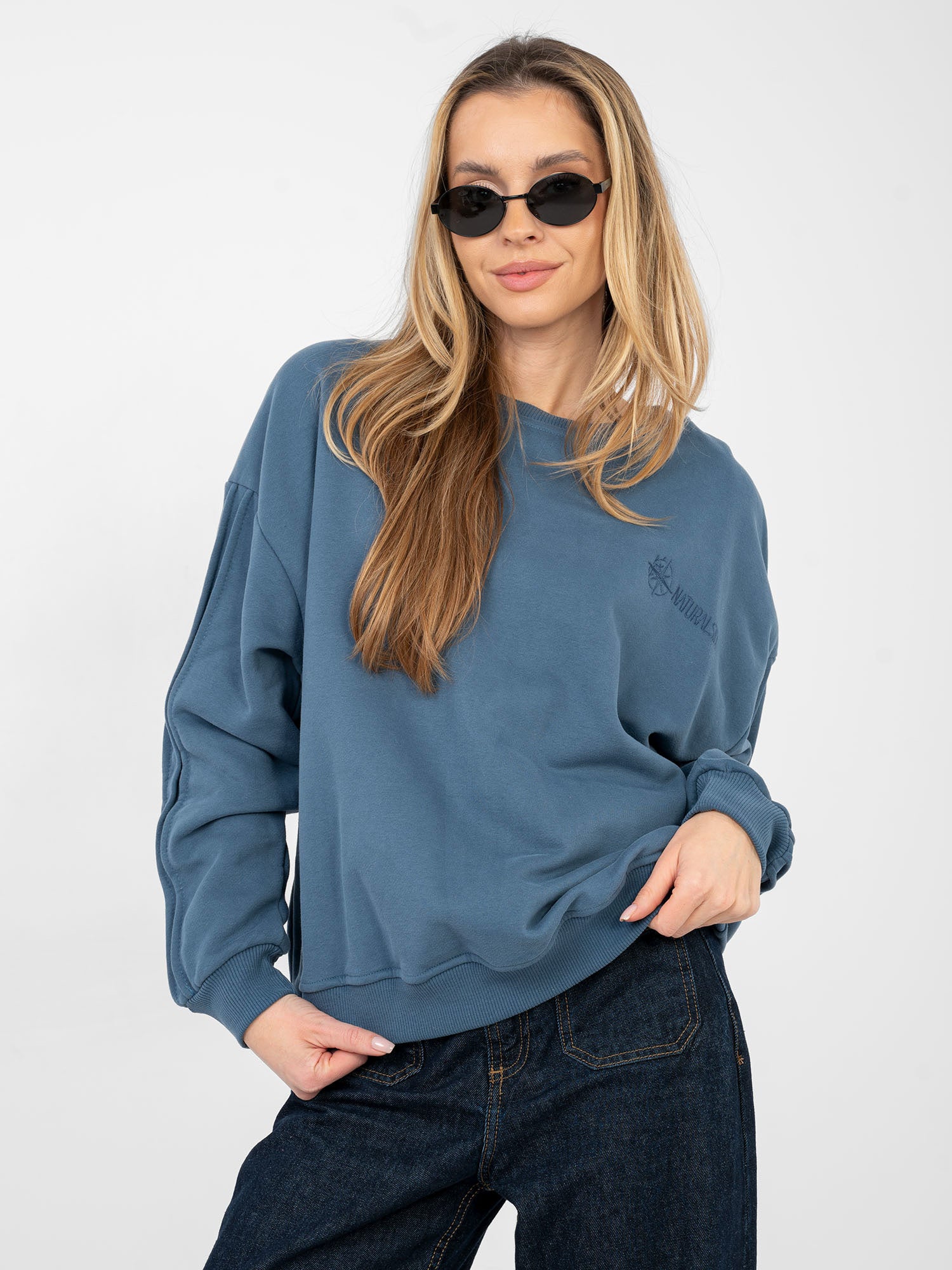 NATURAL SIDE Brudnoniebieska bluza z okrągłym dekoltem