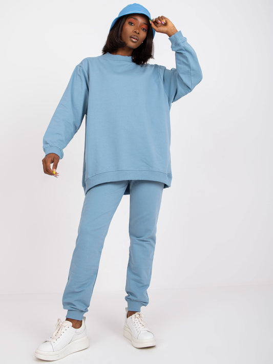 Brudnoniebieska dresowa bluza bez kaptura basic  z bawełny