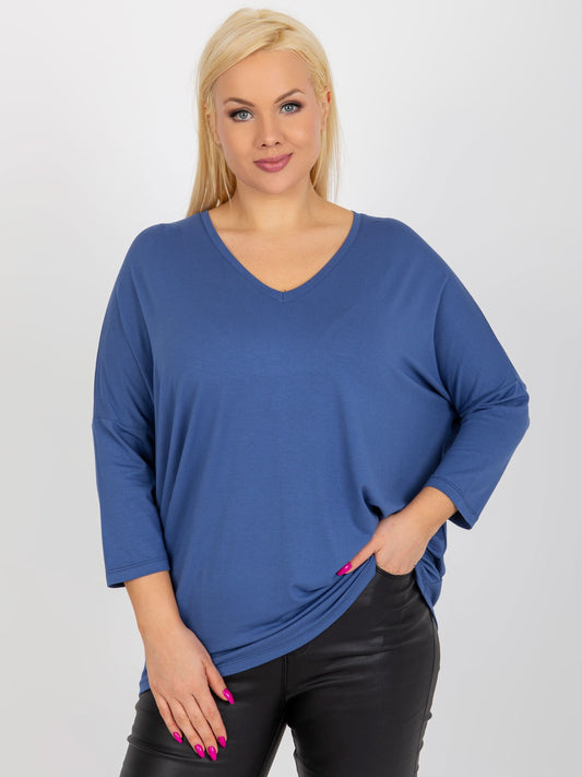 Brudnoniebieska bluzka plus size z dekoltem V