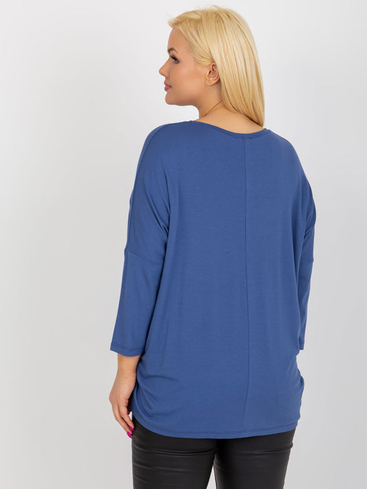 Brudnoniebieska bluzka plus size z dekoltem V