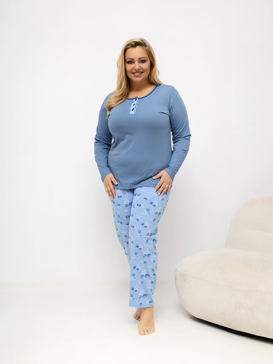 Brudnoniebieska damska piżama plus size z bawełny