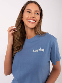 SUBLEVEL Brudnoniebieski t-shirt z nadrukiem na plecach