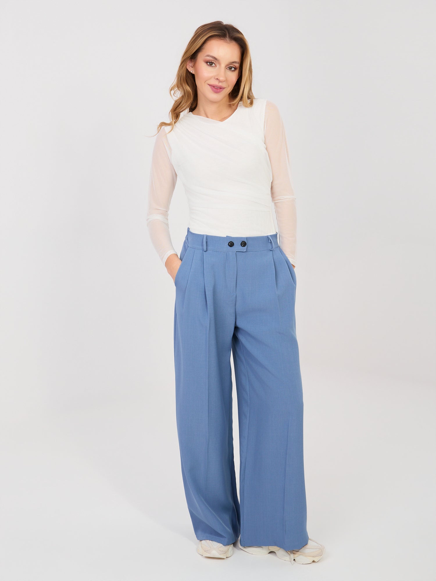 RUE PARIS Brudnoniebieskie garniturowe spodnie wide leg