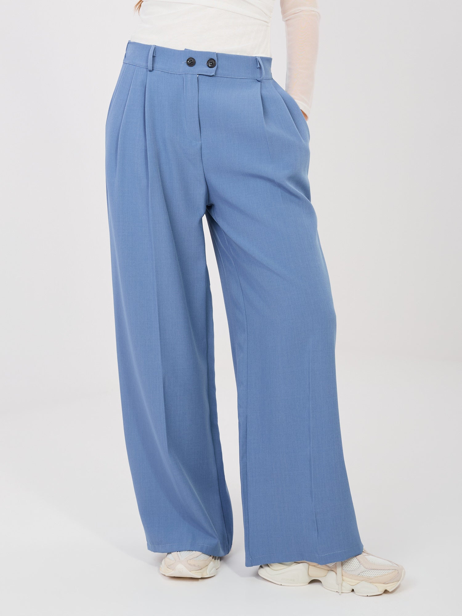 RUE PARIS Brudnoniebieskie garniturowe spodnie wide leg
