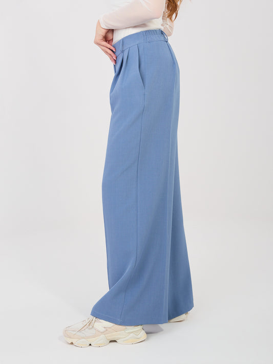 RUE PARIS Brudnoniebieskie garniturowe spodnie wide leg